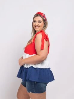 Colorblock Ruffle Babydoll Sleeveless V Neck Top | S-3X Americana -STACCATO Sale Store c7e38ad620f4193d7836e10651367298