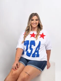 USA Star Printed 3/4 Sleeve Sweatshirt With Boat Neck | S - 3XL Americana -STACCATO Sale Store cc4d10b3ceb61f62c943ac5395db5520