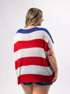 American Flag Loose Fit V-Neck Light Knitted Top | S-3X Americana -STACCATO Sale Store d6ccbd2a925d66b8bd2c995e36b75411