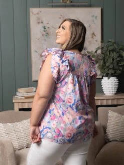 Floral Print Ruffle Yoke Flutter Sleeve Blouse | S - 3X -STACCATO Sale Store d913b936863041a881cfee2e37e79ccf