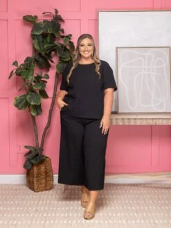 Jacquard Top Round Neck Short Sleeve Back Zipper Closure | S-3XL Set W/sku53184 -STACCATO Sale Store dc454998d843414beb57af96dff30950