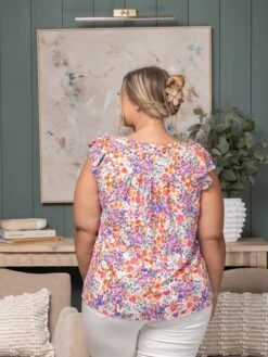 Floral Square Neck Flutter Sleeve Top | S - 2XL -STACCATO Sale Store dd22be623bad2277793c7534b3da209e
