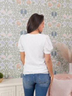 Eyelet Solid Top With Puffed Sleeves | S - L -STACCATO Sale Store e6010a95ef9c0766803dd46cbdcadead