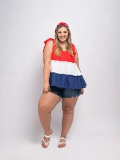 Colorblock Ruffle Babydoll Sleeveless V Neck Top | S-3X Americana -STACCATO Sale Store e77f88b717a5cff3ecfb9bb46e425612