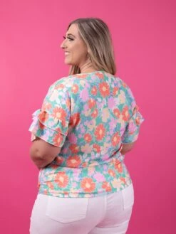 Heimish Floral Print Short Ruffle Sleeve Top | S - 3X -STACCATO Sale Store e795a643c78cc98e547b81d8c108b8cd