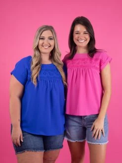 Short Sleeve Floral Eyelet Detail Woven Top | S - 3XL