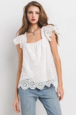 Scalloped Eyelet Smocking Top | S - L