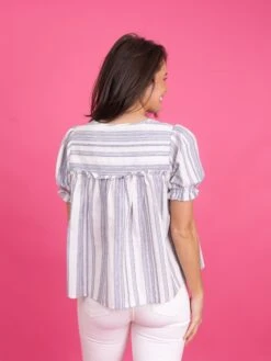 Striped Split Neck Puff Short Sleeve Top | S-3X -STACCATO Sale Store e807a4002d44fa9e69d688a5cf833958