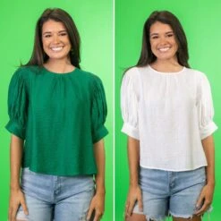 Round Neck Short Puff Sleeve Top | S-L