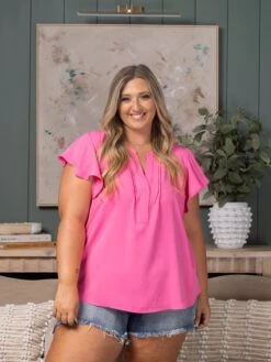 Pleated Split Neck Flutter Sleeve Top | S-3X -STACCATO Sale Store ee57176505de304487f072208db4c0db