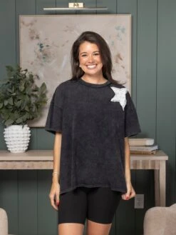 Mineral Washed Cotton Star Patch Short Sleeve Top | S-XL Blue Velvet BE -STACCATO Sale Store f275966f885461511235e8b9fe2da615