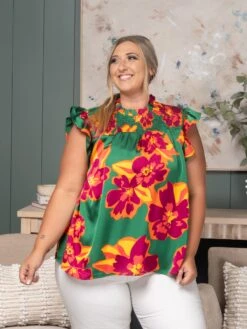 Floral Print Woven Smocking Top W/ Ruffles | S-XL