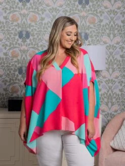 Geo Printed V-Neckline Poncho | S - 3XL