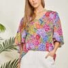 Emily Wonder Bright Floral Flare Sleeve Blouse | S - 3X -STACCATO Sale Store fKoAlM2NzfuGaQpBRWdPSb64uO0EEsRtN7zjVePd