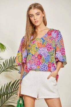 Emily Wonder Bright Floral Flare Sleeve Blouse | S - 3X