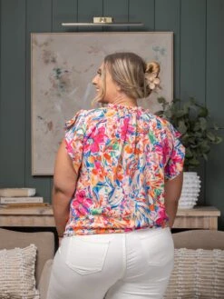 Floral Print V-Neck Ruffle Sleeve Blouse | S - XL -STACCATO Sale Store fef72afde41137eca783751795cd1632