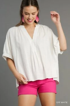 Linen Oversized Boxy Cut V-Neck Top | S - L Umgee