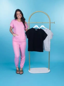 STACCATO Short Sleeve Crewneck Lounge Sweatshirt W/ Kangaroo Pocket | S-L Set W/ Sku49482