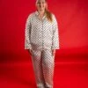 Polka Dot Button Down Long Sleeve Satin Lounge Pajama Top | S - 3X -STACCATO Sale Store ggklDVEjylokp2lsfs9EYjALnUROMMfHx0pkghxl
