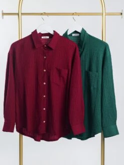 Textured Long Sleeve Button Down Collared Top | S - 3XL SET W/ Sku48025