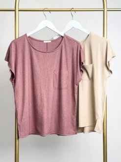 Solid Ribbed Short Sleeve Top W/ Chest Pocket | S - 3XL SET W/ Sku 47117