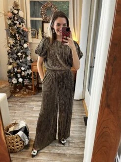 Puff Sleeve Metallic Stripe Pleats Top| S-L *Final Sale*