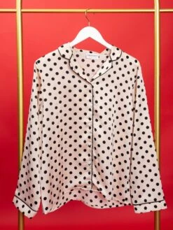 Polka Dot Button Down Long Sleeve Satin Lounge Pajama Top | S - 3X -STACCATO Sale Store uLbDOJhH3893LTh7x8g3eGHe3y9O6W6bmKQNY5gn