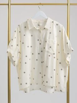Short Sleeve Button Down Embroidered Collared Top | S-L